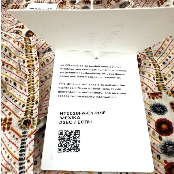 Marant Etoile Women's Ecru Mexika Printed Cotton Blouse Size 38 | Medium - Picture 4 of 12